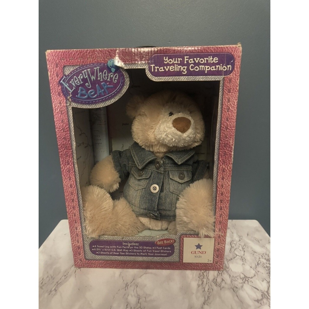 Gund Plush Everywhere Bear Travel Set RARE Kids Teddy Bear Passport Map‎ Etc - Picture 8 of 15